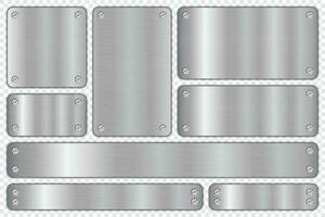 geborsteld staal teken kader met metaal schroeven. realistisch metaal geborsteld bord. metaal platen. staal tekens. vector illustratie
