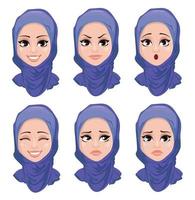 set gezichtsuitdrukkingen van arabische vrouw vector