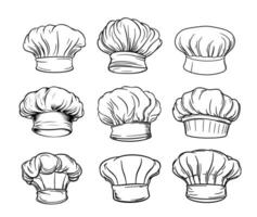 verzameling van chef hoeden schetsen hand- getrokken vector illustratie Koken