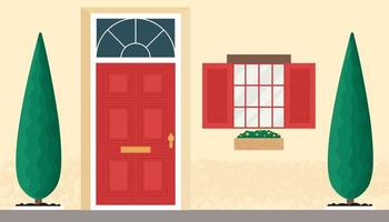 houten voordeur en raam. platte ontwerp vectorillustratie vector