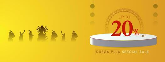 godin maa durga gezicht in gelukkig durga poeja, dussehra, en navratri viering concept voor web banier, poster, sociaal media na, en folder reclame durga puja uitverkoop banier festival aanbieding, korting, vector