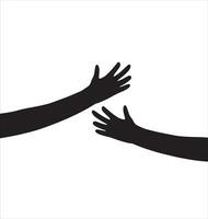 silhouet van knuffelen handen. zwart schetsen tekening illustratie. concept van ondersteuning en zorg vector