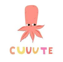 vector illustratie van een schattig Octopus. vlak stijl. schattig Octopus met groot ogen. weekdier met tentakels. zee en oceaan thema