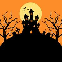 halloween kasteel met maanlicht vlak ontwerp. achtervolgd huis spookachtig kasteel. haloween partij teken vector Hoes illustratie. helloween icoon verzameling. vlak ontwerp tekenfilm concept