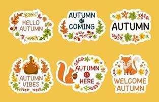 herfst flora en fauna stickerset vector