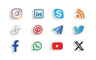 vrij vector groot verzameling van sociaal media reeks met facebook, instagram, twitteren, tiktok, youtube logo's.