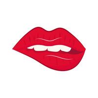 lippen. de meisje bijt haar rood lippen met wit tanden. vector