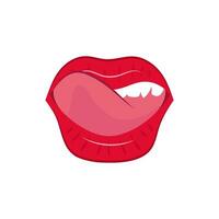 rood lippen. tong likt rood lippen. mond met rood lippen en wit tanden. vector