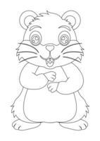zwart en wit schattig hamster tekenfilm karakter vector illustratie. kleur bladzijde van tekenfilm schattig glimlachen hamster