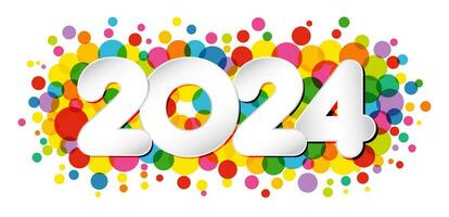 een gelukkig nieuw jaar 2024 horizontaal spandoek. decoratief concept. groet kaart ontwerp. creatief kleurrijk icoon vector