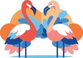 hand- getrokken flamingo's in zomer concept in vlak stijl vector