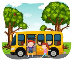 Studenten en schoolbus vector