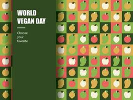 wereld veganistisch dag patroon meetkundig vegetarisch vector behang kleding stof ornament wijnoogst groen Gezondheid