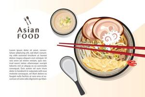 ramen noodle, traditionele Aziatische noedelsoep, illustratievector. vector