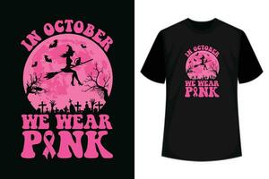 in oktober wij slijtage roze heks halloween borst kanker lint t-shirt vector