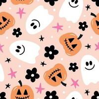 groovy halloween patroon pompoen achtergrond halloween achtergrond geesten naadloos patroon halloween naadloos patroon spookachtig patroon vector