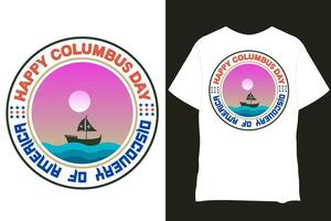 Columbus dag typografie t overhemd en banier ontwerp. Columbus dag groeten met het zeilen schip zeilboot, zee golven. promotionele en korting banier van gelukkig Columbus dag. vector