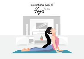 21 juni internationale yogadag met vrouw die yoga beoefent vector