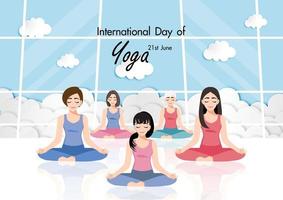 21 juni internationale yogadag met vrouw die yoga beoefent vector