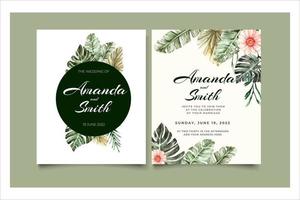 aquarel tropische bladeren uitnodiging bruiloft vector