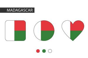 Madagascar 3 vormen vierkant, cirkel, hart met stad vlag. geïsoleerd Aan wit achtergrond. vector