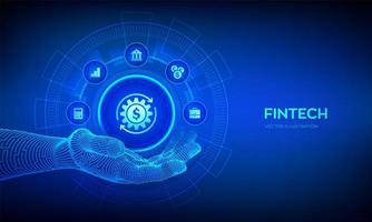 fintech-pictogram in robothand. financiële technologie vector