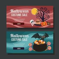 halloween kostuum verkoop banner horizontale platte vleermuis snoep vector