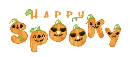 gelukkig spookachtig halloween pompoen alfabet brief, schattig spookachtig waterverf karakters, hand- geschilderd illustratie vector