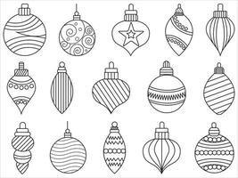 Kerstmis ornamenten reeks met ballen, sneeuwvlokken, hoeden, ster, Kerstmis boom, oranje, sok, geschenk, drinken en slingers. vector pictogrammen voor bedrijf en vakantie