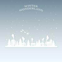 winter wonderland in avond papier besnoeiing stijl vector illustratie. vrolijk Kerstmis en gelukkig nieuw jaar groet kaart sjabloon.