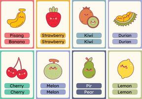 vlak ontwerp vector schattig fruit geheugenkaart aan het studeren leren afdrukbare voor kinderen werkzaamheid