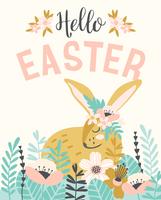 Gelukkig Pasen. Vectormalplaatje met Pasen-konijntje voor kaart, affiche, vlieger en andere gebruikers