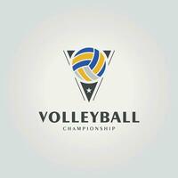 volleybal logo met driehoek insigne, illustratie ontwerp van volley icoon label, volleybal kampioenschap trofee vector