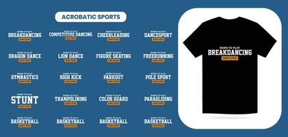 20 acrobatisch sport- t-shirt reeks sjabloon, modern t overhemd ontwerp vector