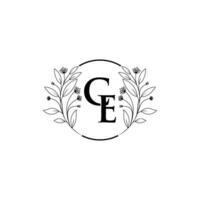 bloemen brief c, e logo icoon, luxe alfabet doopvont eerste ontwerp geïsoleerd vector