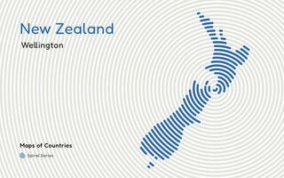 vector abstract kaart van nieuw Zeeland met spiraal lijnen