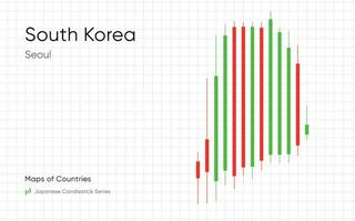 de zuiden Korea kaart is getoond in een tabel met bars en lijnen. Japans kandelaar tabel serie vector