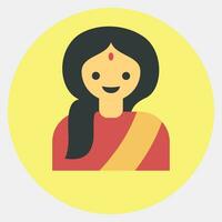 icoon Indisch meisje. diwali viering elementen. pictogrammen in kleur maat stijl. mooi zo voor afdrukken, affiches, logo, decoratie, infografieken, enz. vector