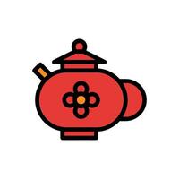 theepot icoon gekleurde schets rood oranje kleur Chinese nieuw jaar symbool perfect. vector