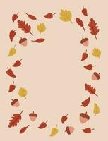 herfst kader met kleurrijk bladeren, eikels. herfst bladeren ronde kader. uitnodiging achtergrond, herfst bladeren achtergrond, perfect voor ansichtkaart ontwerp vector