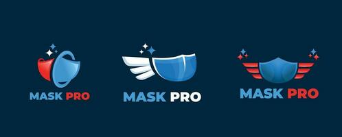 pro gezicht masker logo ontwerp voor medisch in covid-19 seizoen. blauw medisch masker logo ontwerp. covid-19 bescherming logo - maskers winkel logo vector