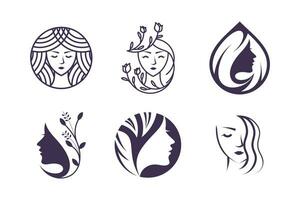 reeks van schoonheid vrouw logo ontwerp vector met creatief element concept