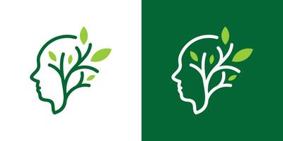 logo ontwerp combinatie van menselijk hoofd en planten. vector