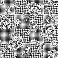 Eclectische weefsel geruite naadloze patroon met barokke ornament. vector