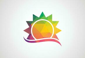 laag poly en zon logo, vector ontwerp concept