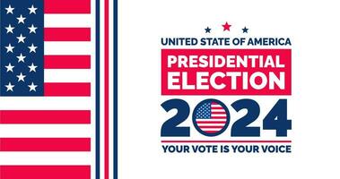 presidentieel verkiezing 2024 achtergrond ontwerp sjabloon met Verenigde Staten van Amerika vlag. stemmen in Verenigde Staten van Amerika vlag banier ontwerp. verkiezing stemmen poster. president stemmen 2024. politiek verkiezing 2024 campagne achtergrond. vector