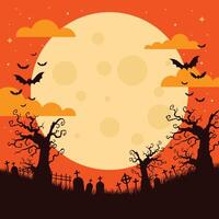 halloween achtergrond met begraafplaats en vleermuizen vector