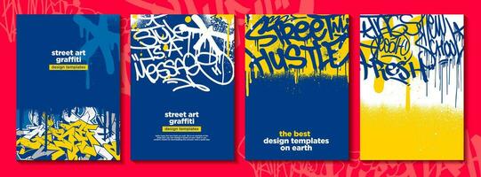 graffiti poster of folder ontwerp Sjablonen met kleurrijk labels, grunge, krabbelaars en Gooi omhoog. hand getekend abstract graffiti vector ontwerpen.