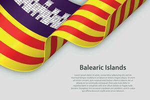 3d lint met vlag Balearen eilanden. Spaans zelfstandigheid gemeenschap. geïsoleerd Aan wit achtergrond vector