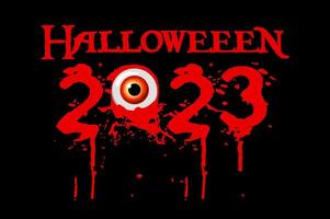 halloween 2023 met oog en bloed, vector illustratie voor groet kaart